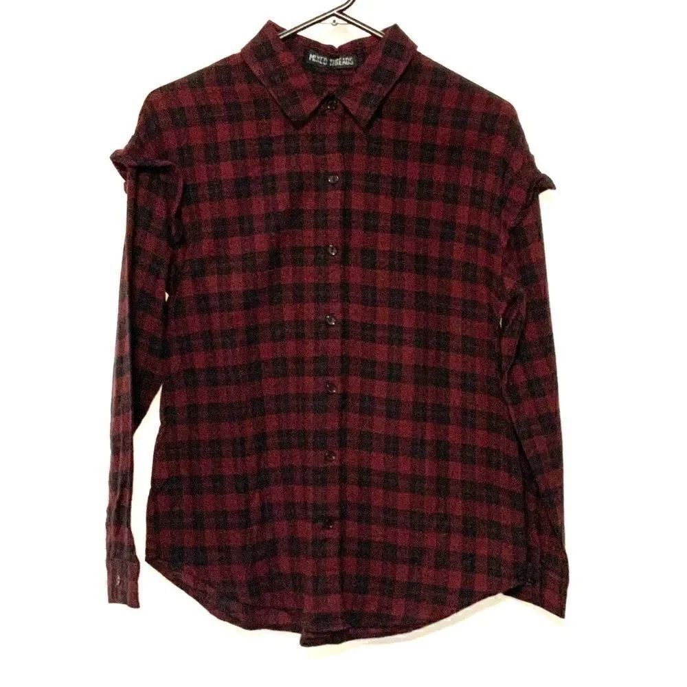 Mixed Thread red black flannel ruffled sleeve